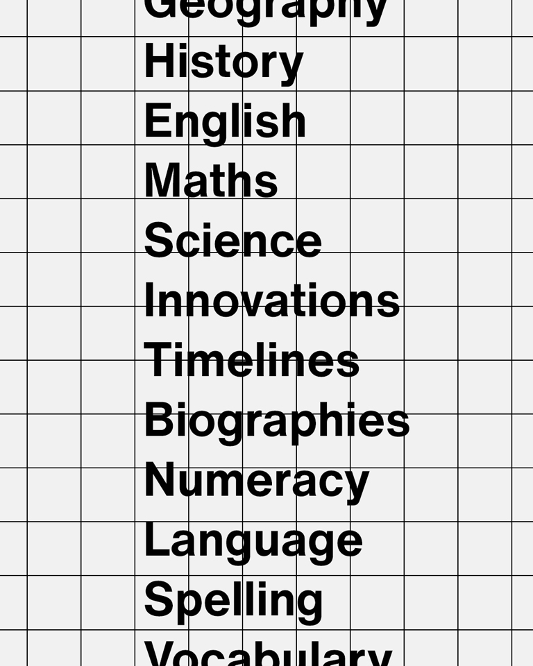 Geography, History, English, Maths, Science, Innovation, Timelines, Biographies, Numeracy, Language, Spelling, Vocabulary